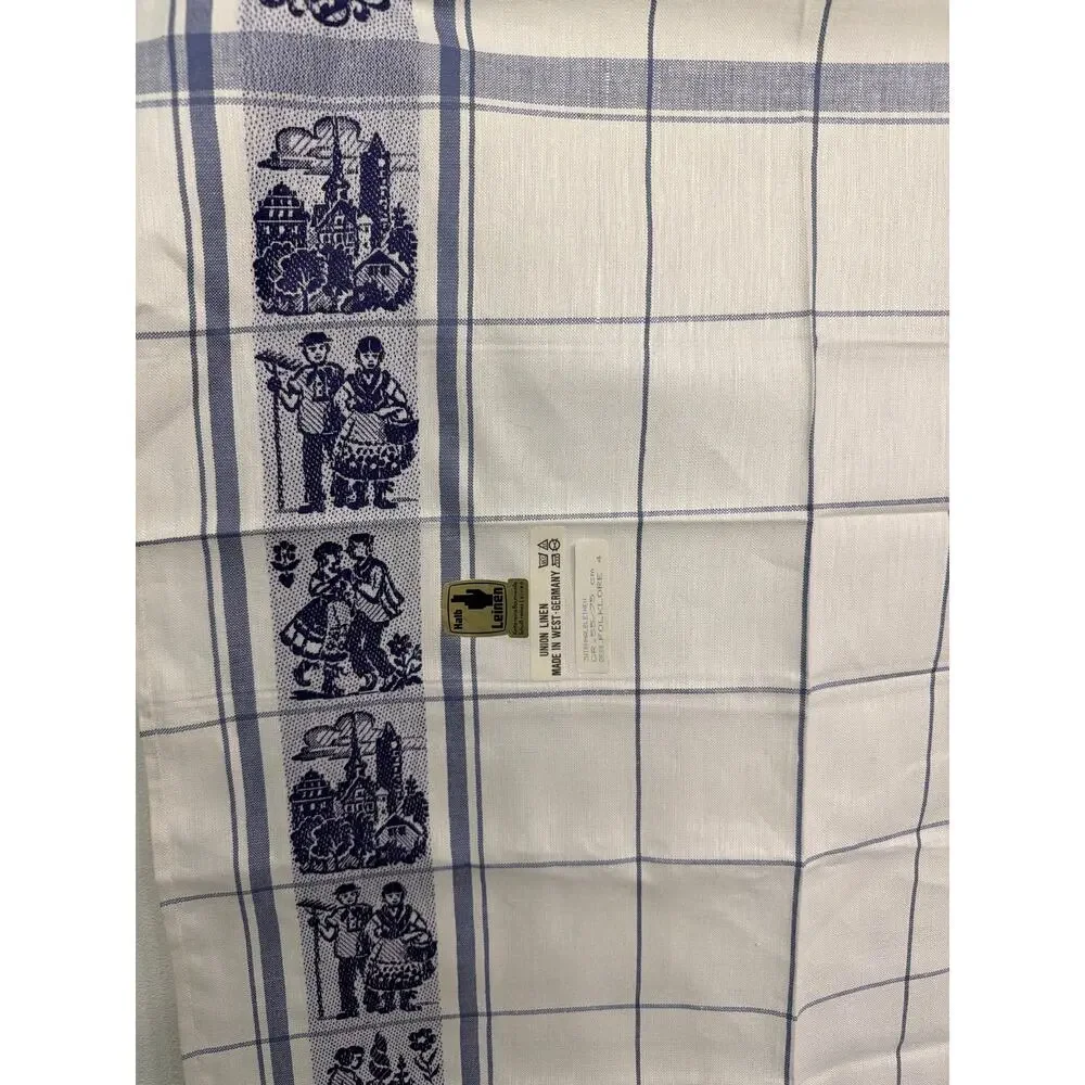 Vtg Blue White German Folk Theme Design Linen Kitchen Tea Towels Grandma Core
